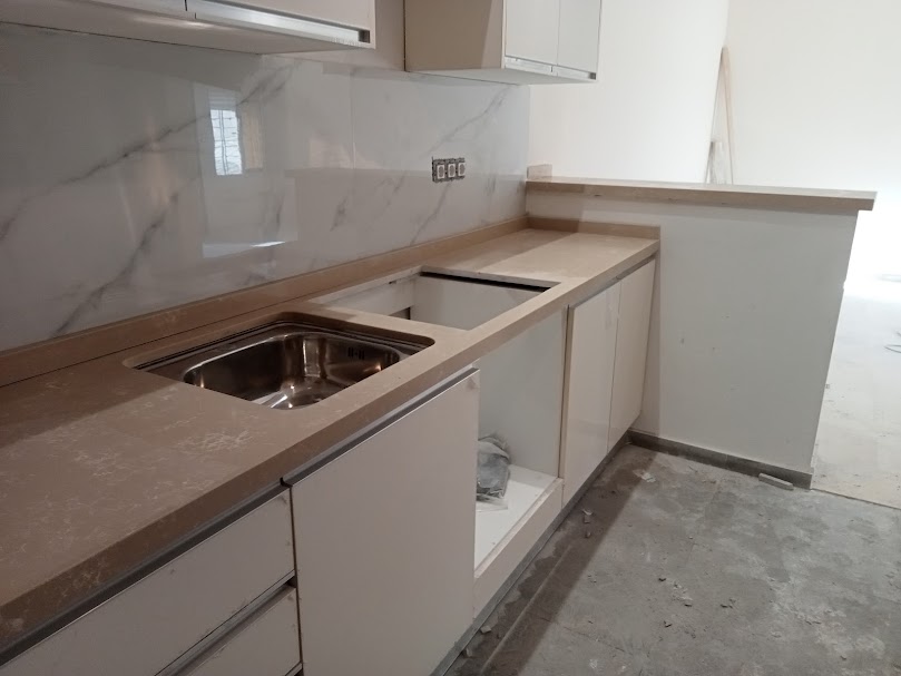 plan de travail quartz beige